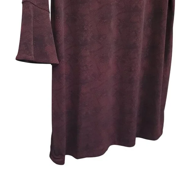 Michael Kors 2X Dress Reptile Print Long Sleeve Bell Cuffs Stretchy Burgundy - Picture 6 of 12